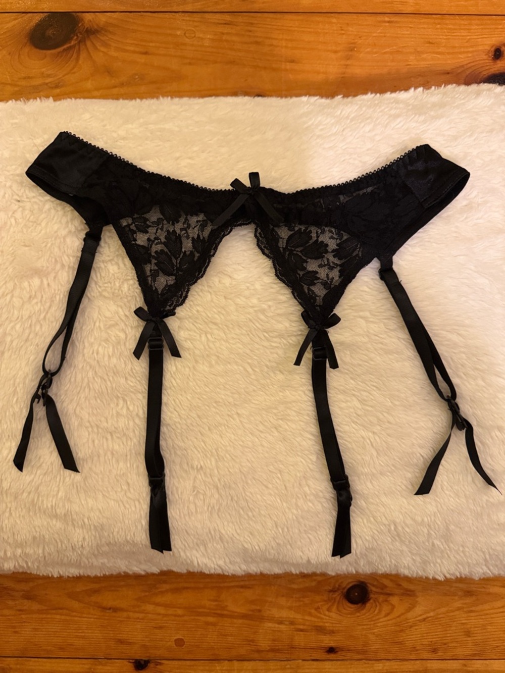 Black Lace Garter Belt with Bow Accents - Women Intimates & Sleepwear